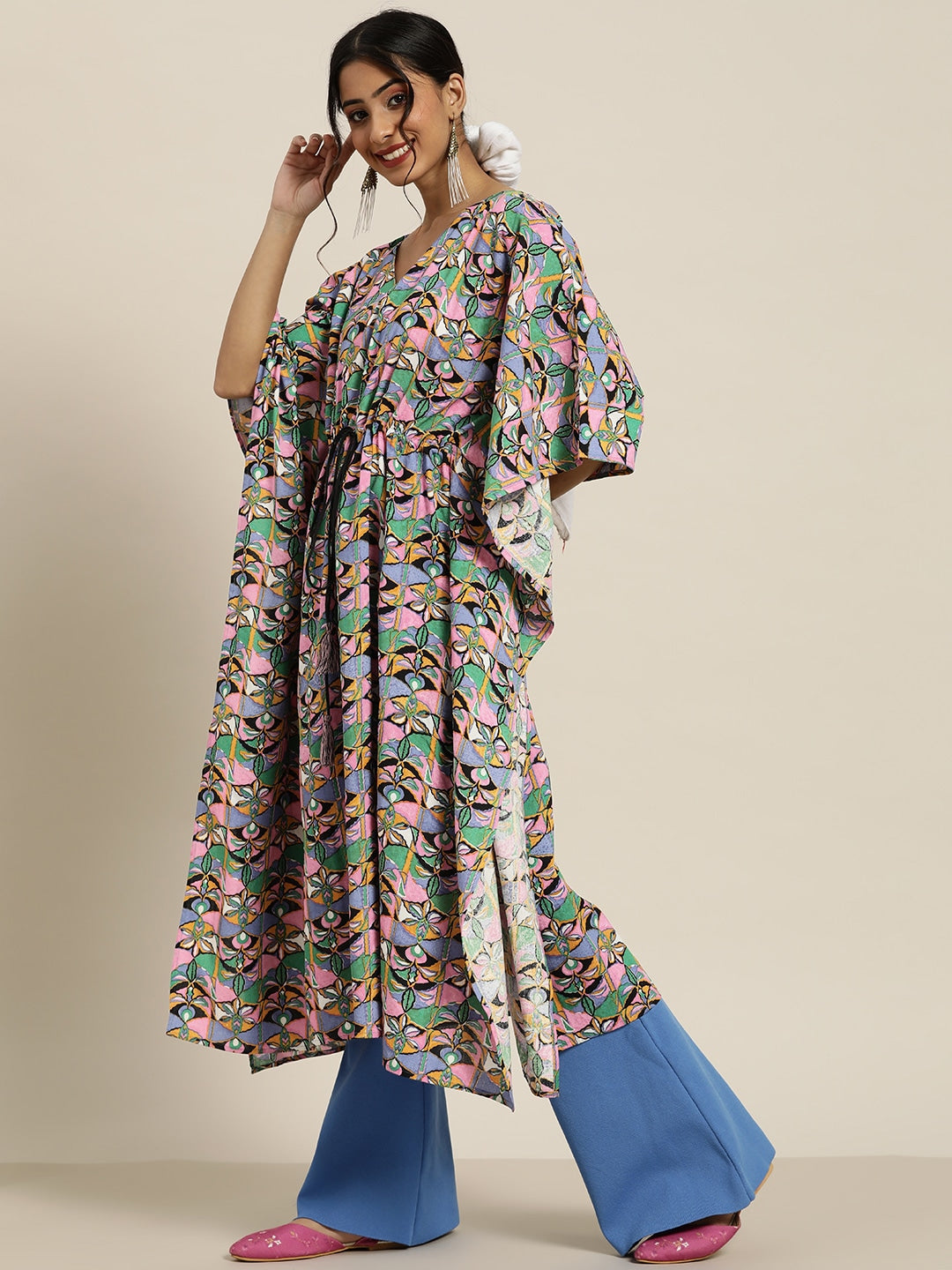 Sangria Gorgeous Green Cotton Kaftan Kurta | Grocsy