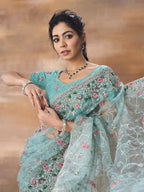 kasee Floral Embroidered Net Saree | Grocsy