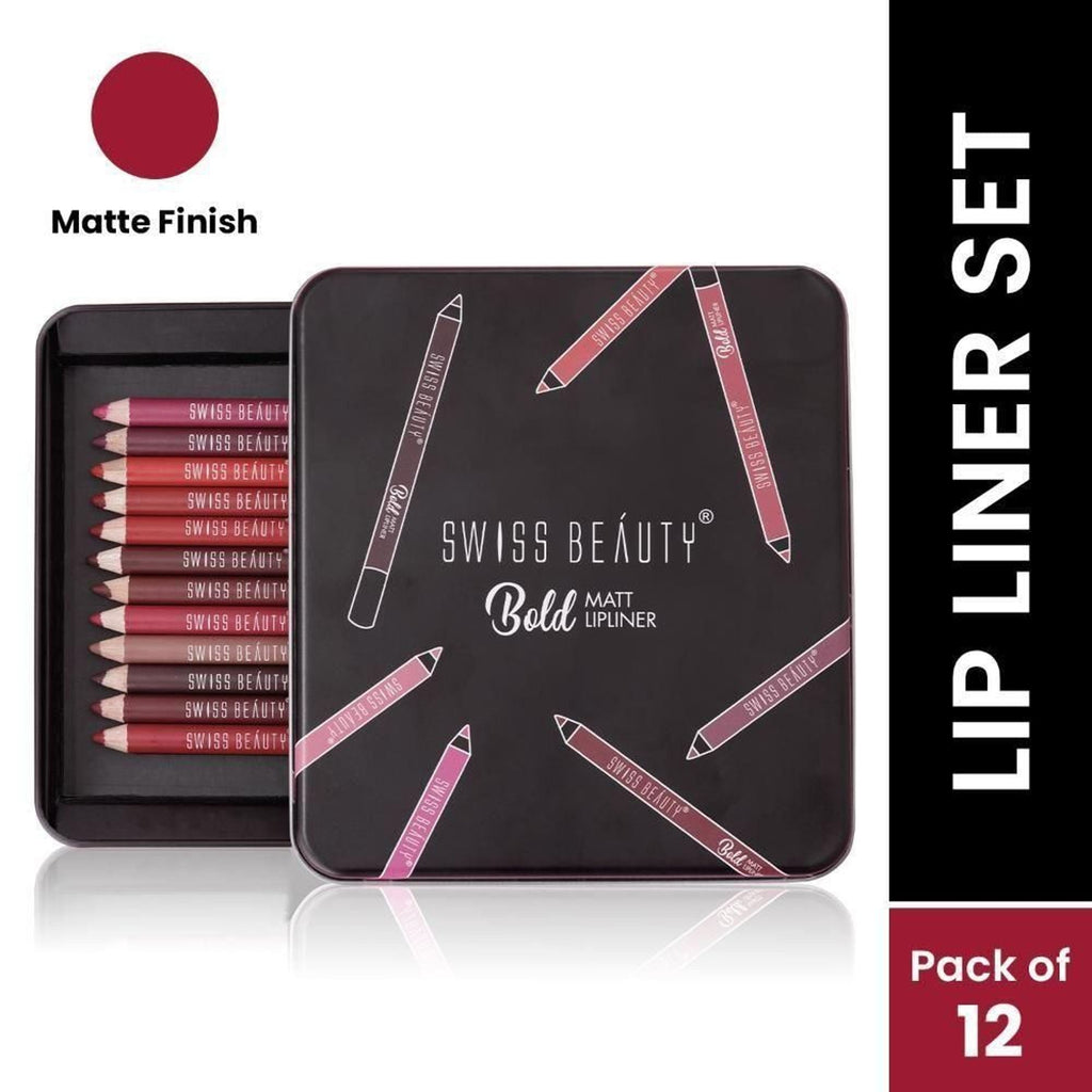 Swiss Beauty Bold Matt Lip Liner Pencil, Long-lasting , Matte Finish , Non-Drying - Pack of 12 | Grocsy