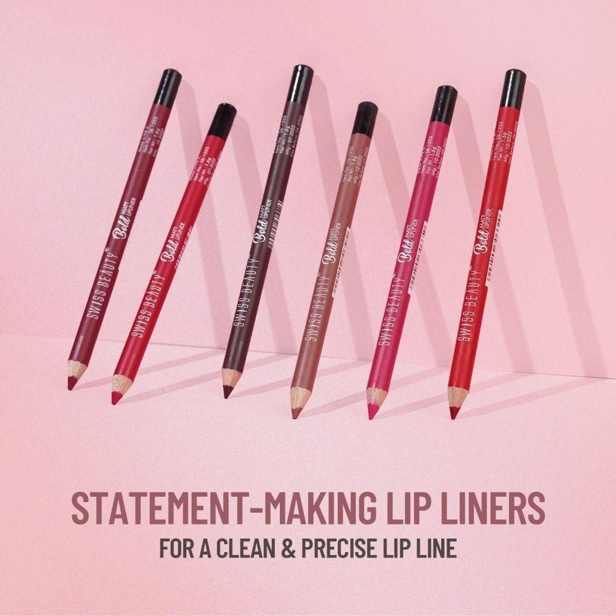 Swiss Beauty Bold Matt Lip Liner Pencil, Long-lasting , Matte Finish , Non-Drying - Pack of 12 | Grocsy