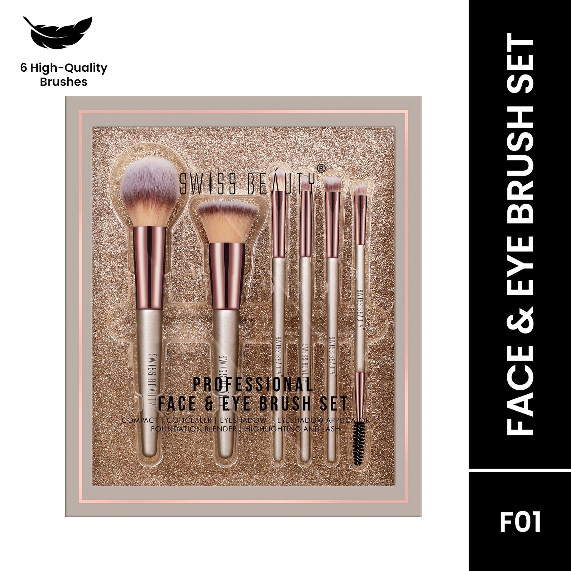 Swiss Beauty Professional Face & Eye Brush, Soft Synthetic Bristles , Flawless Application- Set of 6 | Grocsy