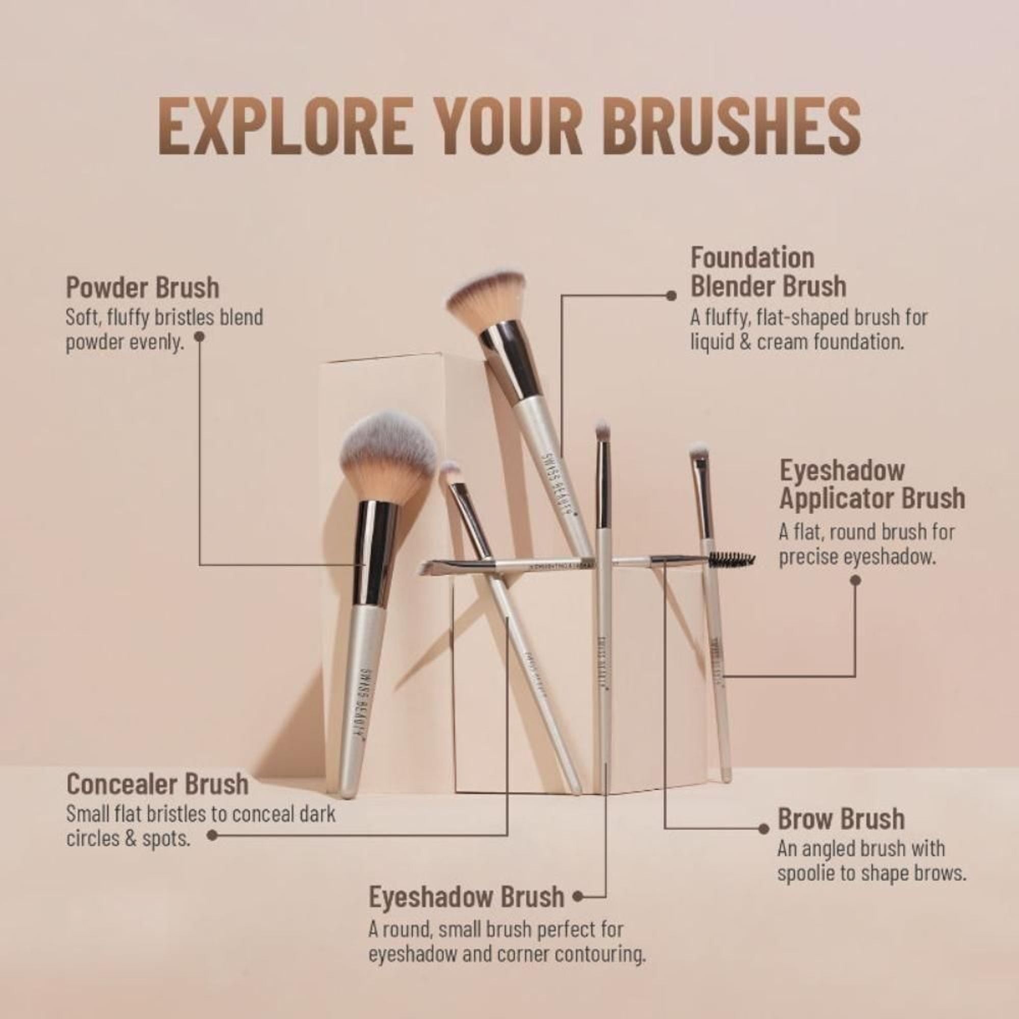 Swiss Beauty Professional Face & Eye Brush, Soft Synthetic Bristles , Flawless Application- Set of 6 | Grocsy