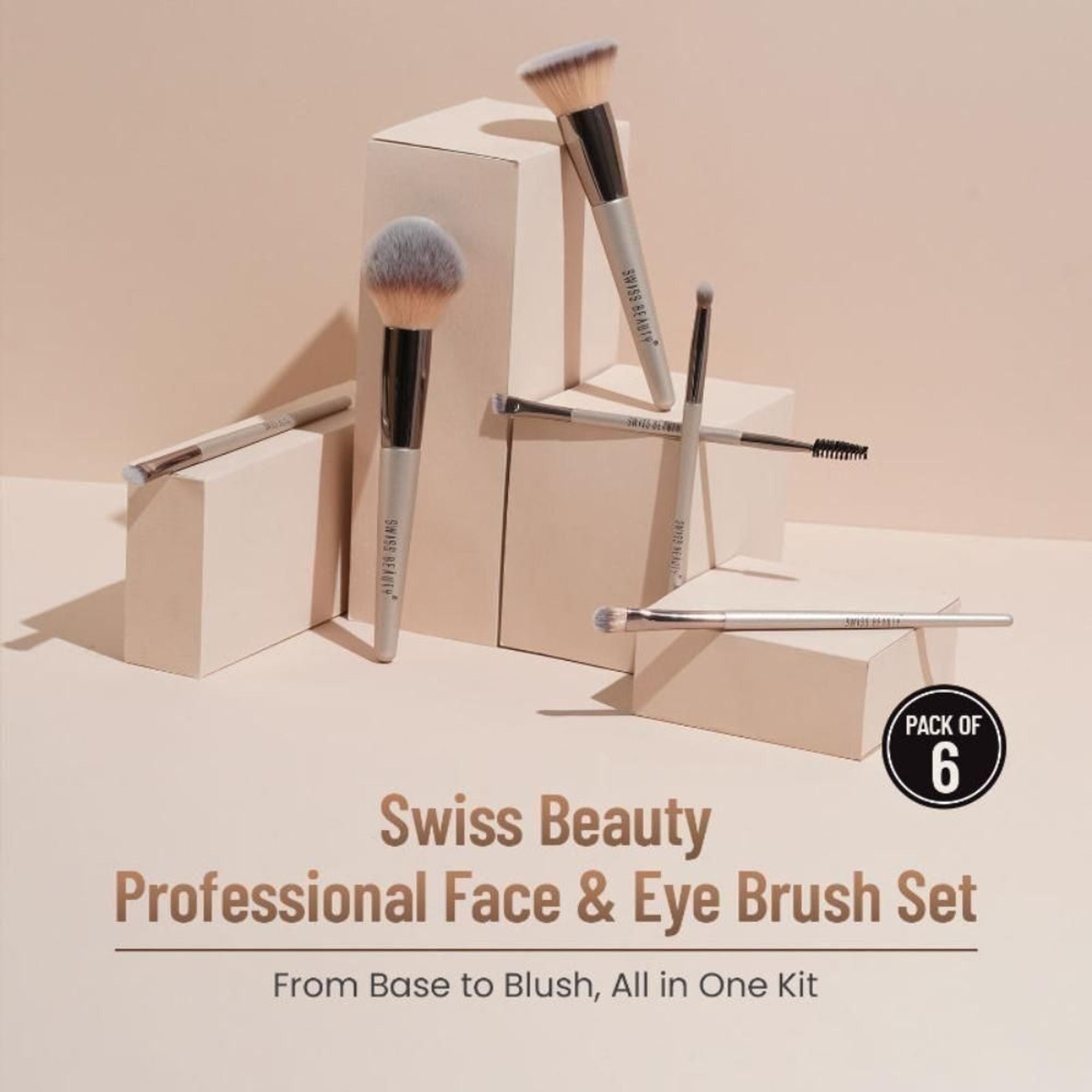 Swiss Beauty Professional Face & Eye Brush, Soft Synthetic Bristles , Flawless Application- Set of 6 | Grocsy