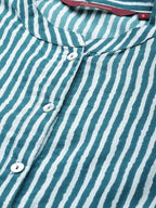 Sangria Women Teal Blue Striped Pure Cotton Kurta with Palazzos | Grocsy