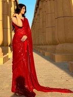 Sangria Red Embellished Pure Georgette Saree | Grocsy