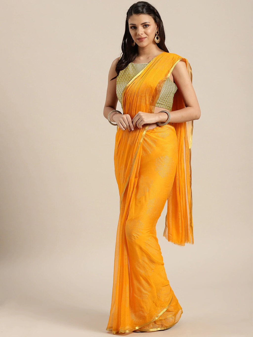 Saree Mall Yellow & Gold-Toned Zari Sarees | Grocsy