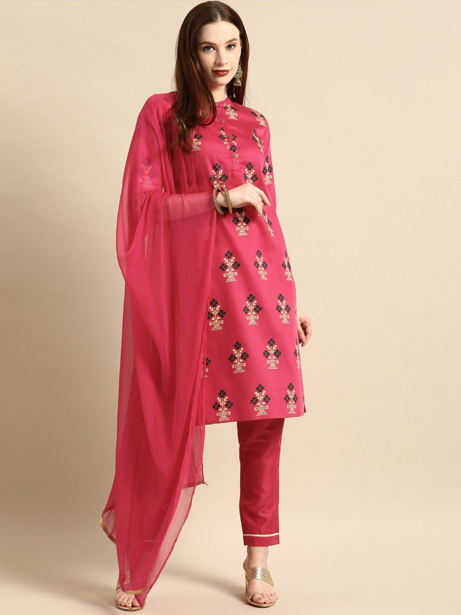 All About You Women Pink Ethnic Motifs Printed Kurta with Trousers & With Dupatta | Grocsy