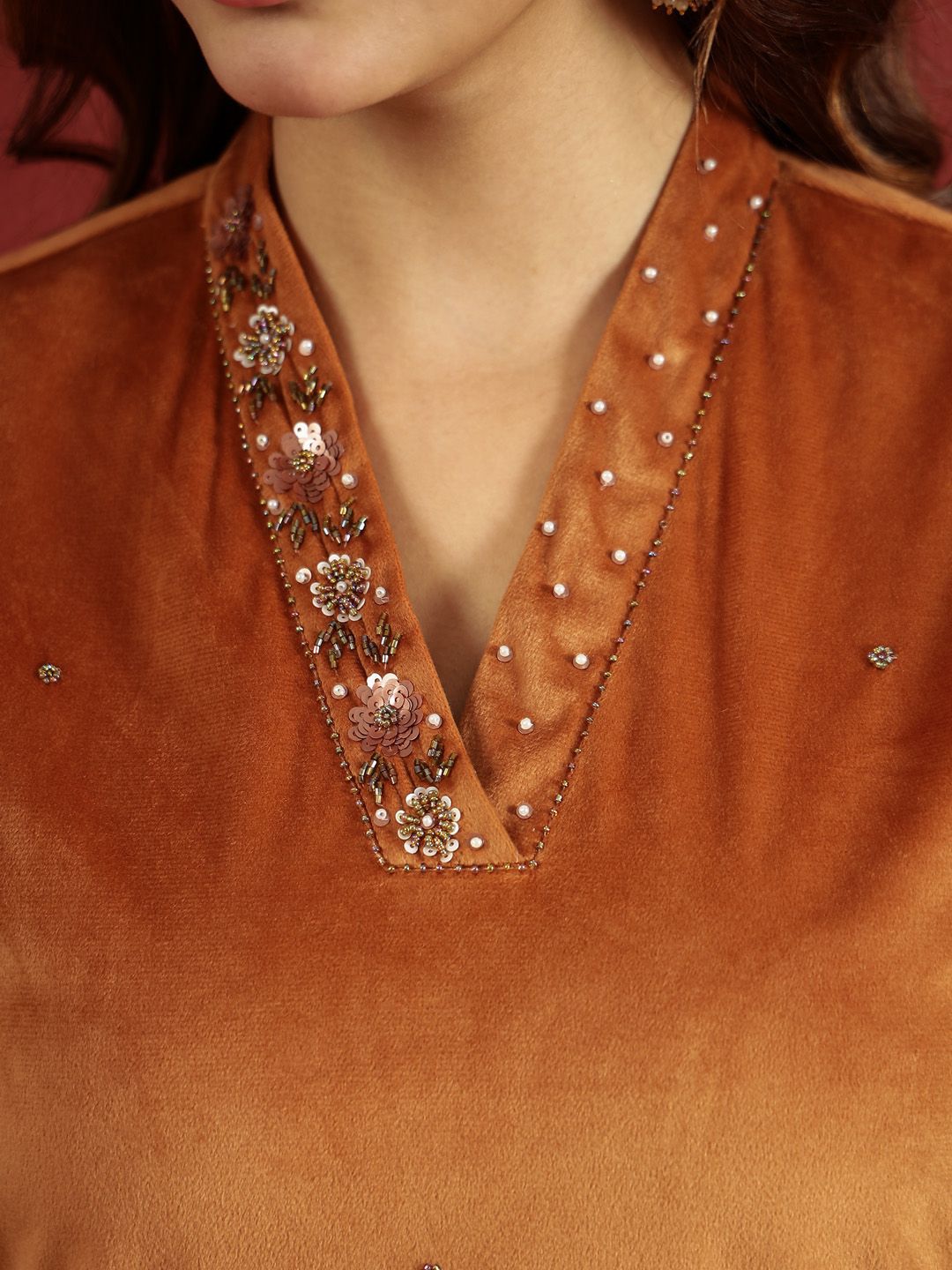 Sangria V-Neck Kurta & Trouser With Dupatta | Grocsy