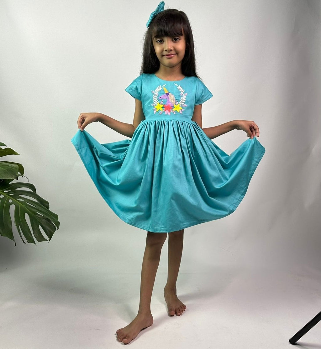 ArthLife Blue Unicorn Party Wear Dress | Grocsy