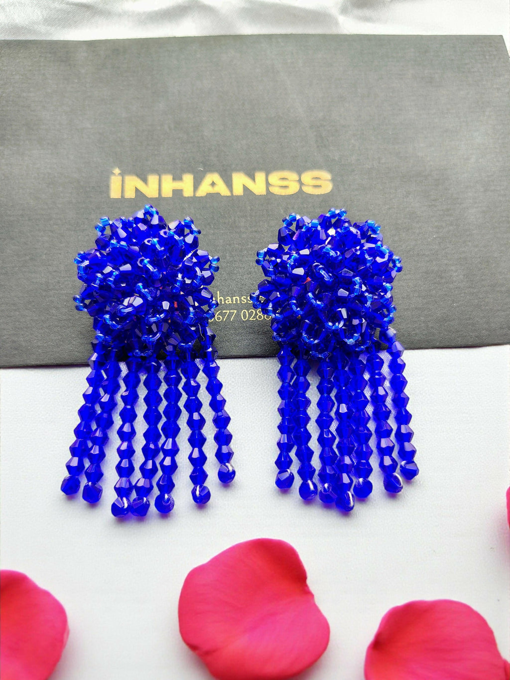 Inhanns Handmade Crystal Water Fall Earrings - Short - Royal Blue | Grocsy