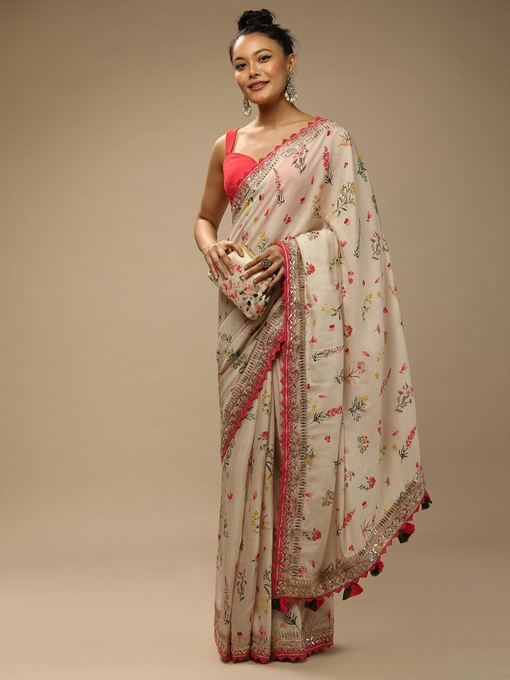 Sangria Floral Embellished Chiffon Saree | Grocsy