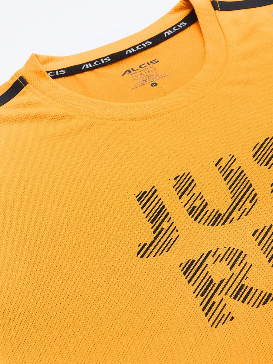 Alcis Men Typography Printed Anti Static Slim Fit Sports T-shirt | Grocsy