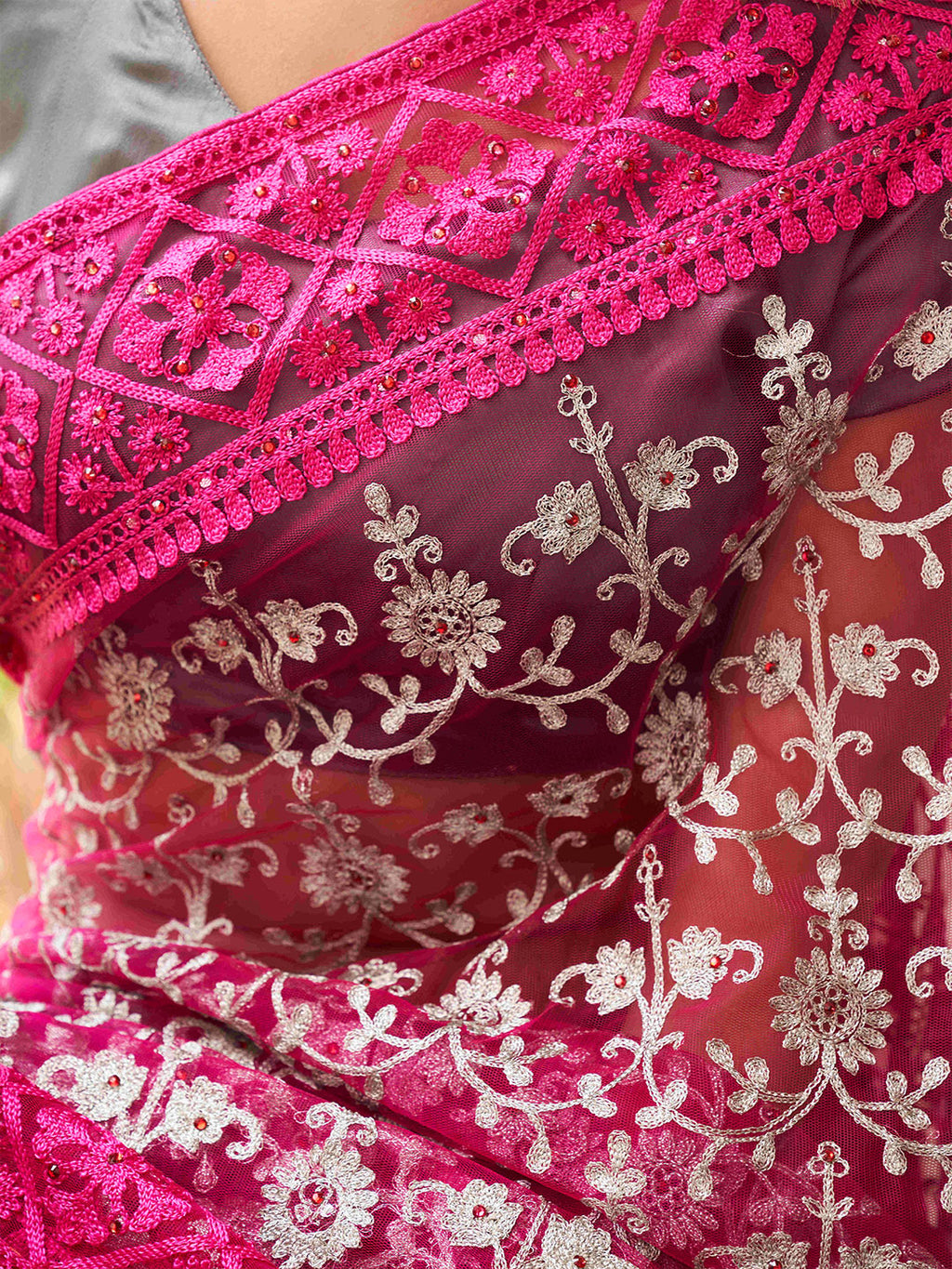 Tikhi Imli Embellished Beads and Stones Net Heavy Work Saree | Grocsy