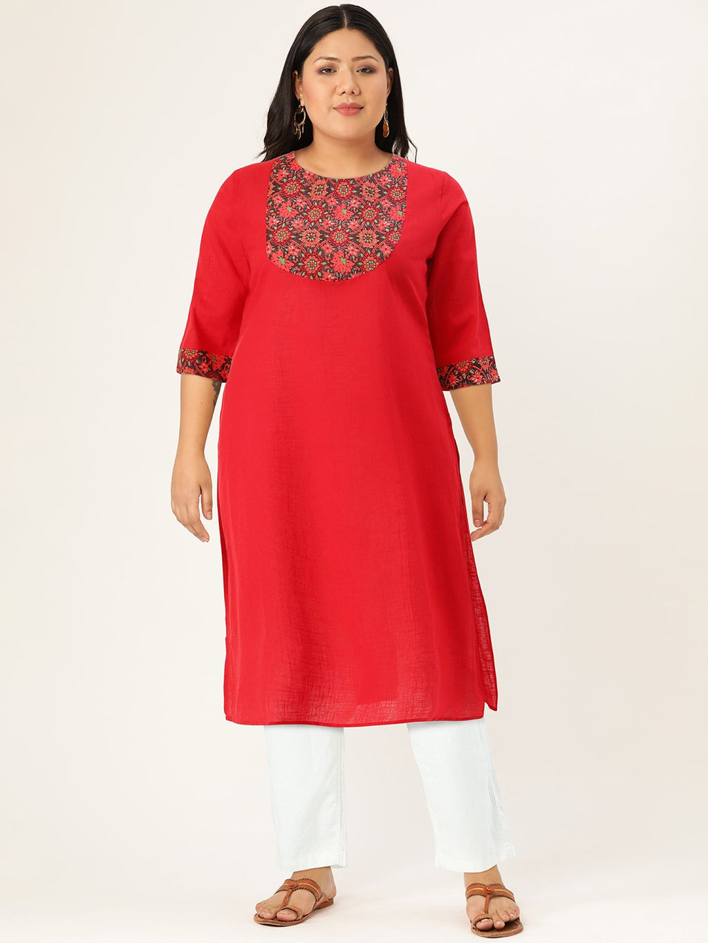 HERE&NOW Women Red & Black Yoke Design Pure Cotton Kurta | Grocsy