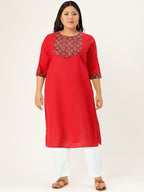 HERE&NOW Women Red & Black Yoke Design Pure Cotton Kurta | Grocsy