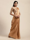 Saree Mall Brown Striped Satin Saree | Grocsy