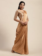 Saree Mall Brown Striped Satin Saree | Grocsy