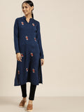 Sangria Deep Navy Blue Acrylic Winter Kurta | Grocsy