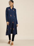 Sangria Deep Navy Blue Acrylic Winter Kurta | Grocsy