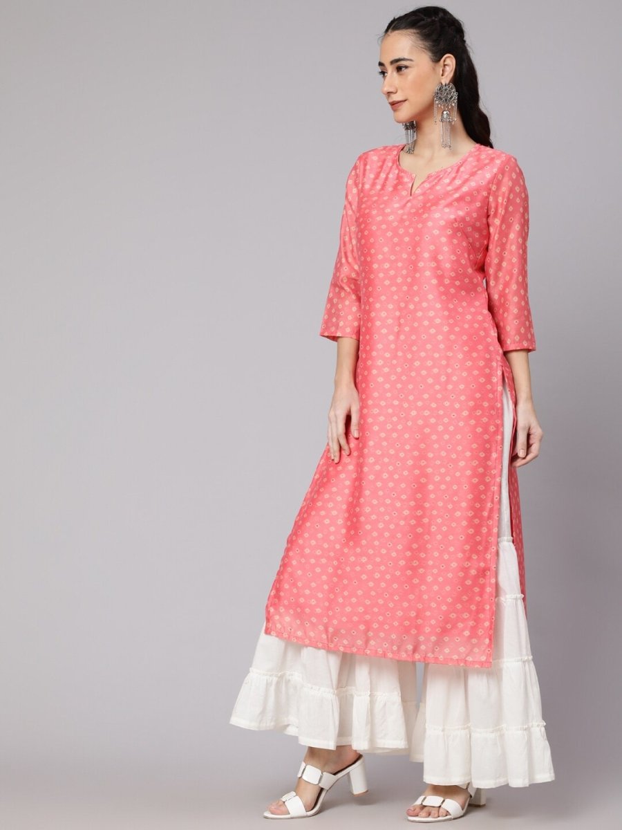 Aks Ethnic Motifs Printed Round Neck Chanderi Silk Straight Kurta | Grocsy