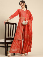 Sangria Women Ethnic Motifs Embroidered Sequinned Kurta with Sharara With Dupatta | Grocsy