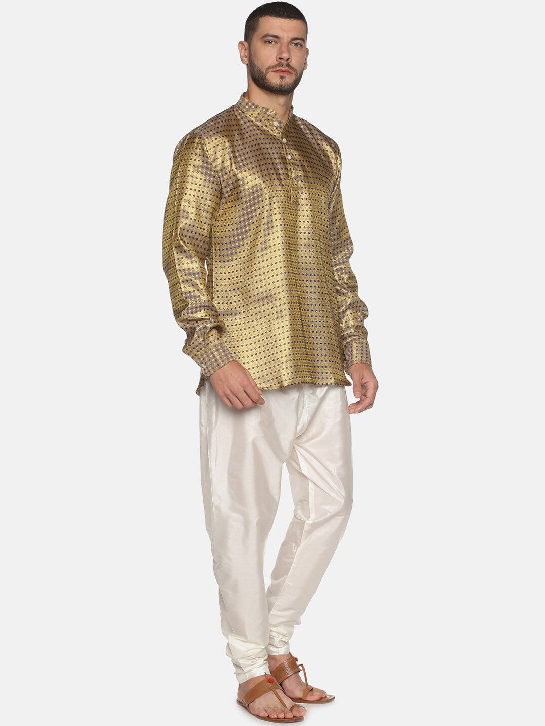 Sethukrishna Men Gold-Toned Ethnic Motifs Kurta with Pyjamas | Grocsy
