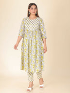 Aramya Yellow Soft Cotton Floral Print A-line Kurta Set for Women | Grocsy