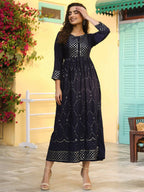 Juniper Women's Navy Festive Embroidered Flared Dress | Grocsy