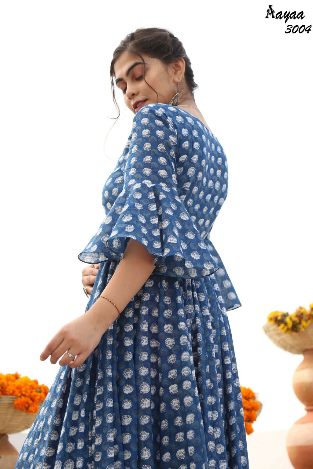 Aayaa Pure Ab Cotton Gown With Heavy Digital Print - Multi Color | Grocsy