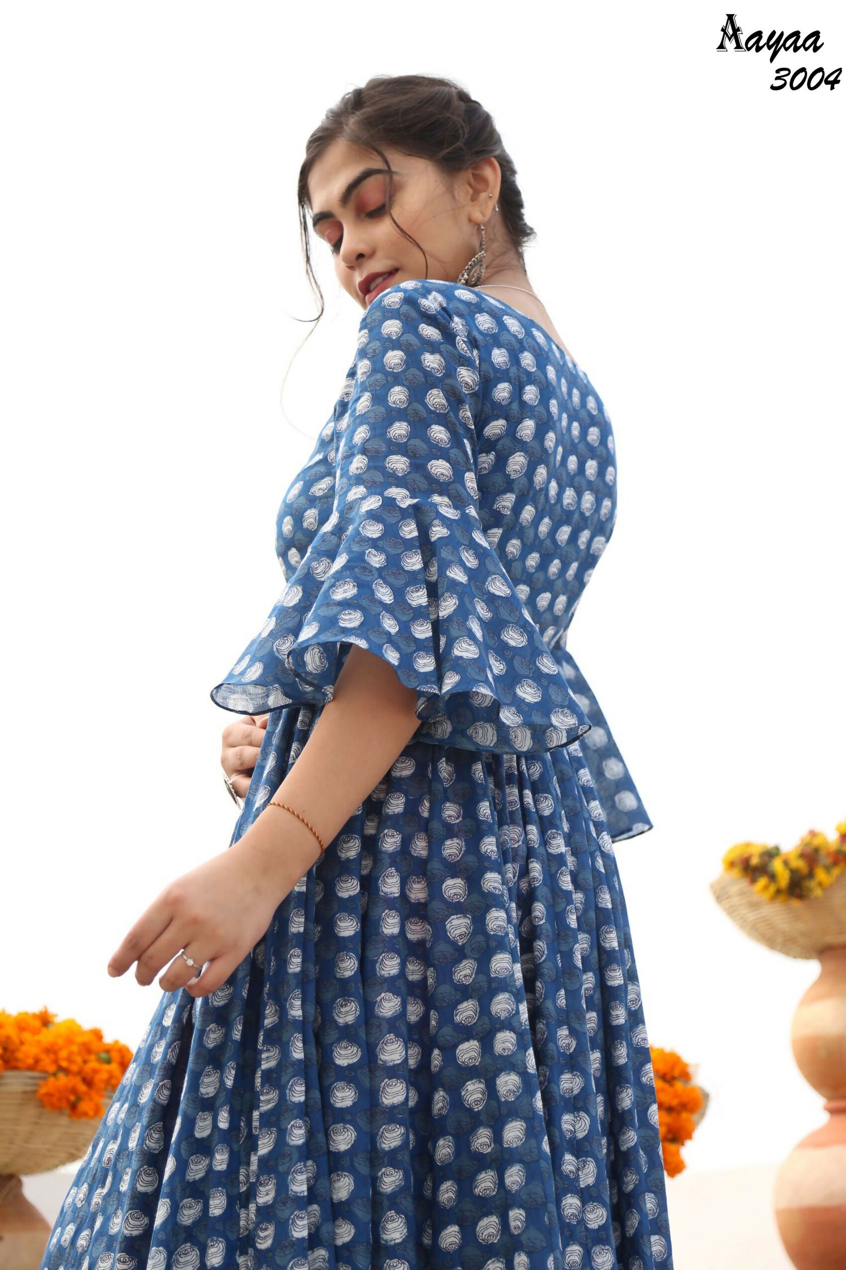 Aayaa Pure Ab Cotton Gown With Heavy Digital Print - Multi Color | Grocsy