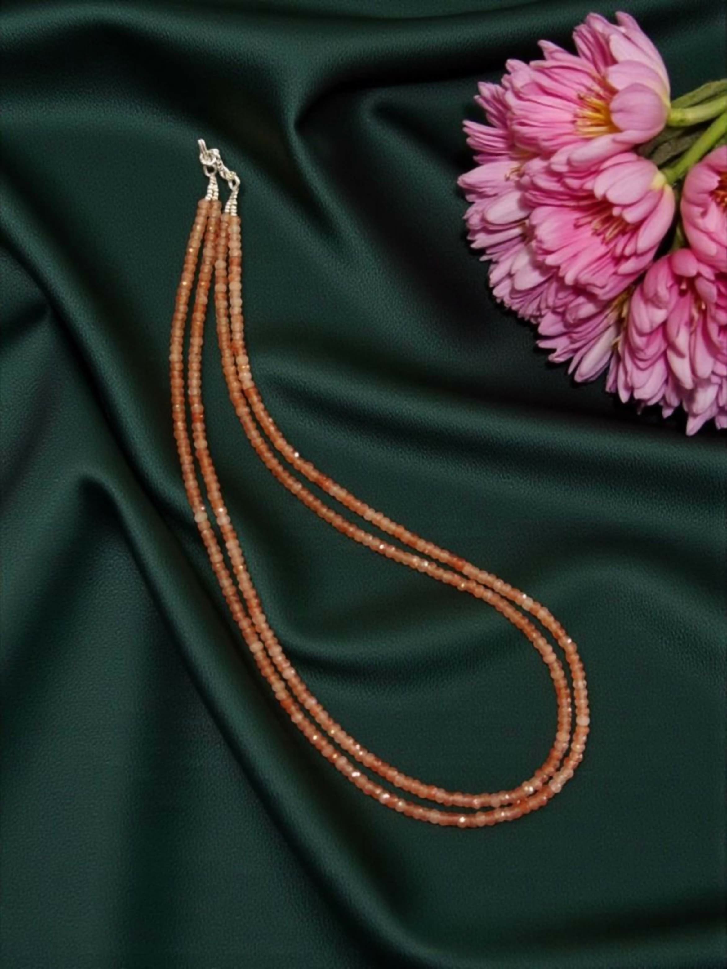 Joban Fashion Women Brown 2 Layer Agate Necklace, Silver Finish, Orange | Grocsy
