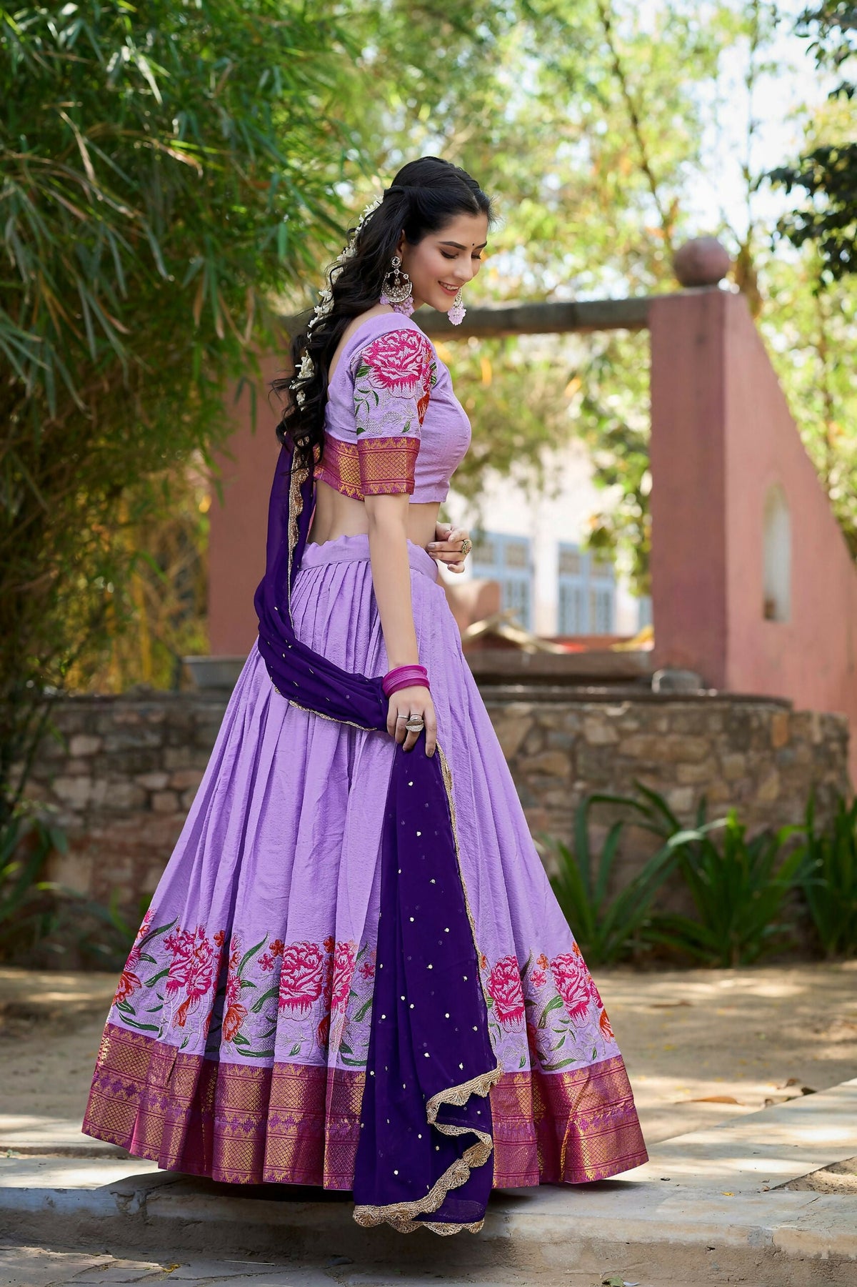 Vastranavya Stunning Cotton Silk Thread Embroidery Work Lehenga Choli - Lavander | Grocsy