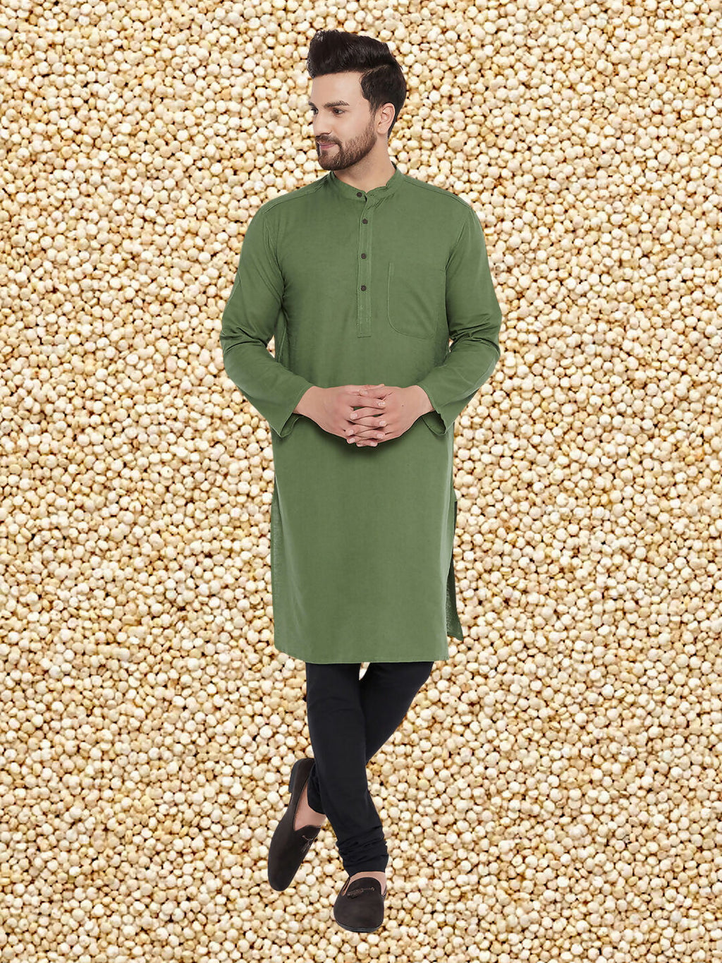 Even Apparels Men's Solid Green Linen Kurta | Grocsy