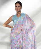 Blue Georgette Sequence Embroidery Saree With Unstitched Blouse Piece - Rajal | Grocsy