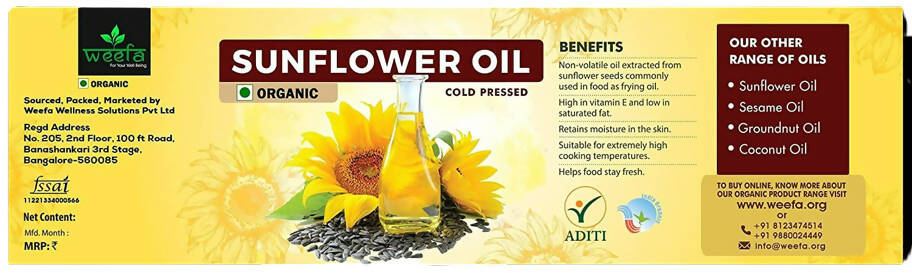 Weefa Organic 100% Filtered Cold Pressed Sunflower Oil | Grocsy