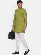 Sethukrishna Green Pure Cotton Kurta with Pyjamas For Men | Grocsy
