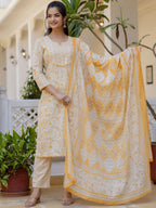 Anouk Women Floral Printed Regular Aari Work Pure Cotton Kurta with Palazzos & With Dupatta | Grocsy