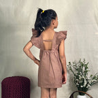 ArthLife Brown Flower Embroidered Frill Dress | Grocsy