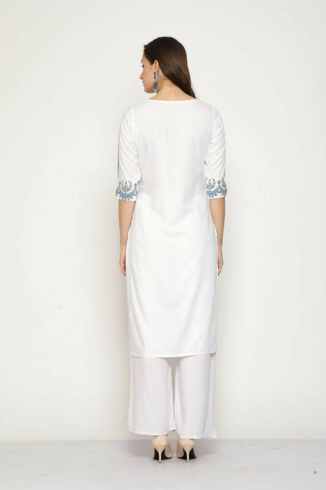 Maai Rayon Hand Printed Kurta Off-White | Grocsy