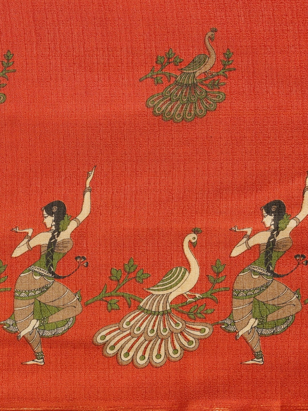 Saree Mall Rust Red & Green Printed Saree | Grocsy
