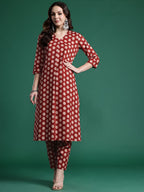 Indo Era Women Printed Pleated Pure Cotton Kurta with Trousers | Grocsy