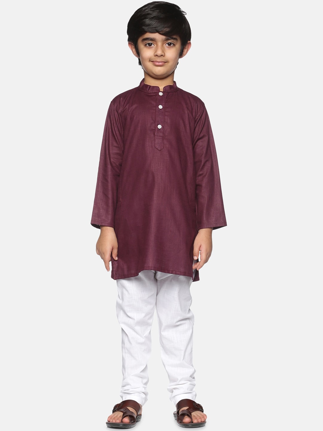 Sethukrishna Boys Maroon Pure Cotton Kurta with Pyjamas | Grocsy