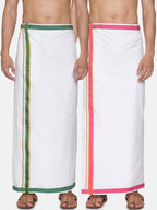 Sethukrishna Men Pack Of 2 White Solid Cotton Readymade Dhoti | Grocsy