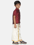 Sethukrishna Boys Maroon & White Solid Shirt and Dhoti Set | Grocsy