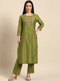 All About You Women Ethnic Motifs Embroidered Sequinned Kurta With Trousers | Grocsy