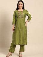 All About You Women Ethnic Motifs Embroidered Sequinned Kurta With Trousers | Grocsy