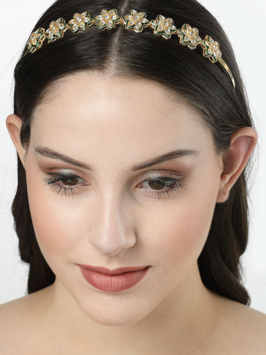 NVR Women's Gold-Polished Kundan Embellished Hairband | Grocsy
