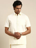 Ramraj Cotton Mens Cotton Cream Colour Half Sleeve Shirt | Grocsy
