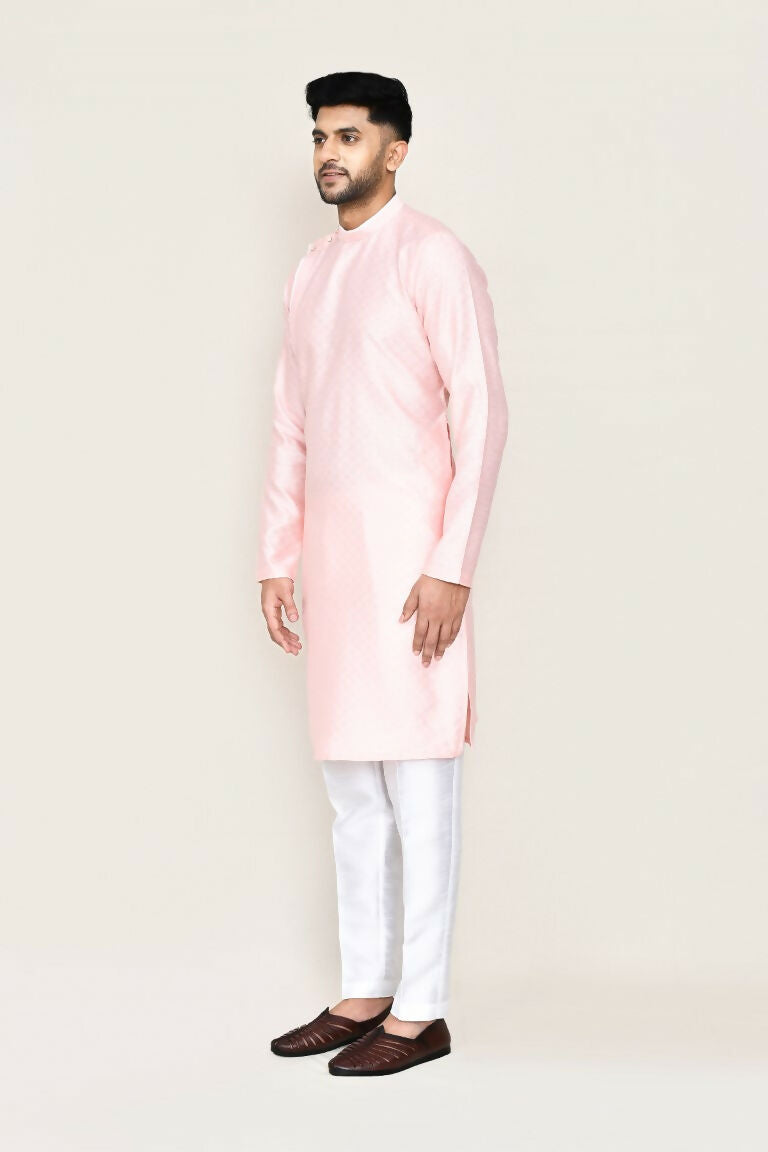 Joban Fashion Pink Colored Jacquard Silk Fabric Kurta With Straight Fit Pant | Grocsy
