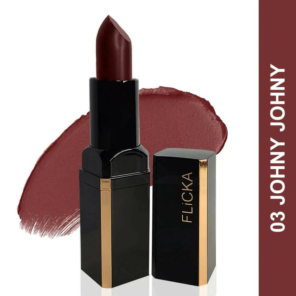 FLiCKA Lip Poetry Matte Lipstick Shade 03 Johny - Deep Maroon | Grocsy